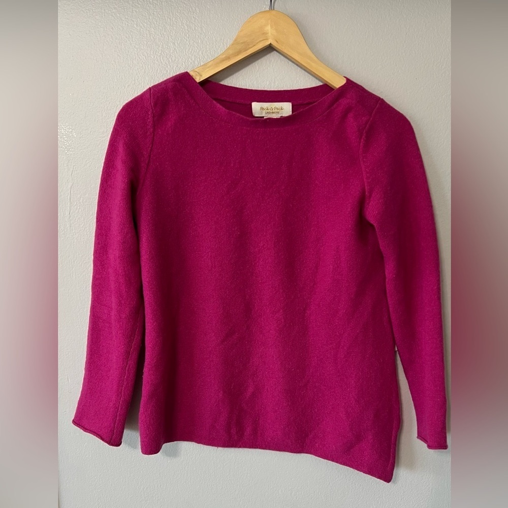 Peck & Peck 100% Cashmere Sweater Pink Asymmetrical Hem Size Small Soft Luxury